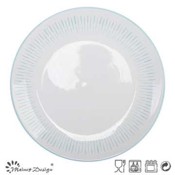 White Ceramic Dinner Plate with Blue Brush